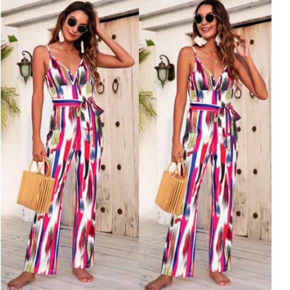 Women's High Rise Colorful Print Fashion Jumpsuit - Picture 4 of 5